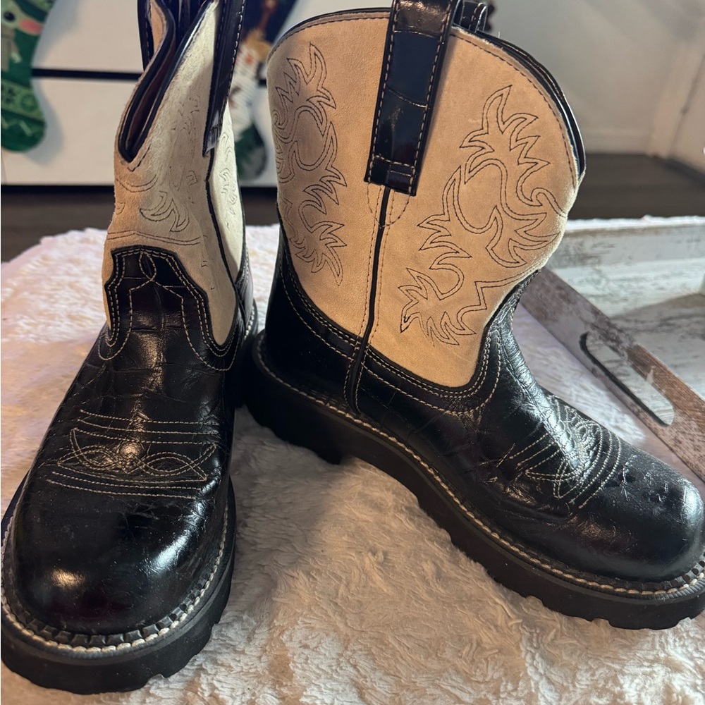 Ariat Black and Cream Ankle Boots